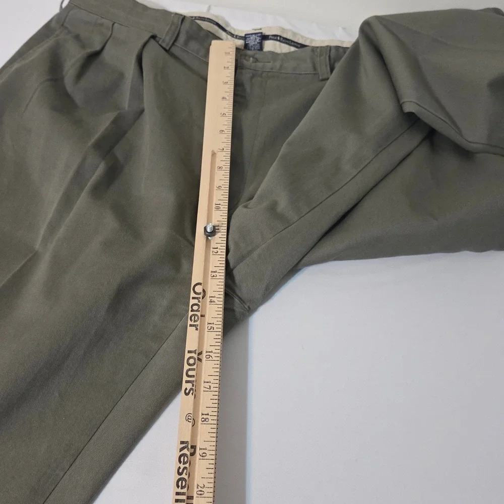 VTG Polo Ralph Lauren Chino Pants Mens 40x32 Olive Green Pleated Cotton Trousers